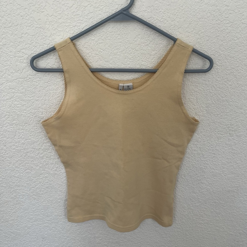 Vintage CTME Nude Women's Tank Top Size M Cotton Spandex Beige Tan Camisole Y2K